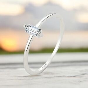 925 Dainty Emerald Cut Zircon Ring